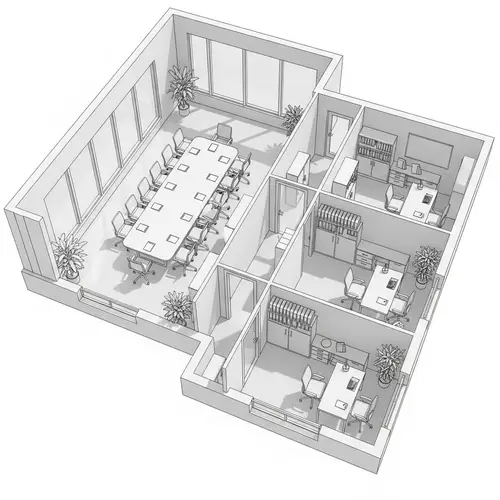 3D Architect Blueprint of Conference Room and Offices Layout