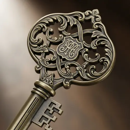 Intricately Carved Door Key - Ornate Patterns