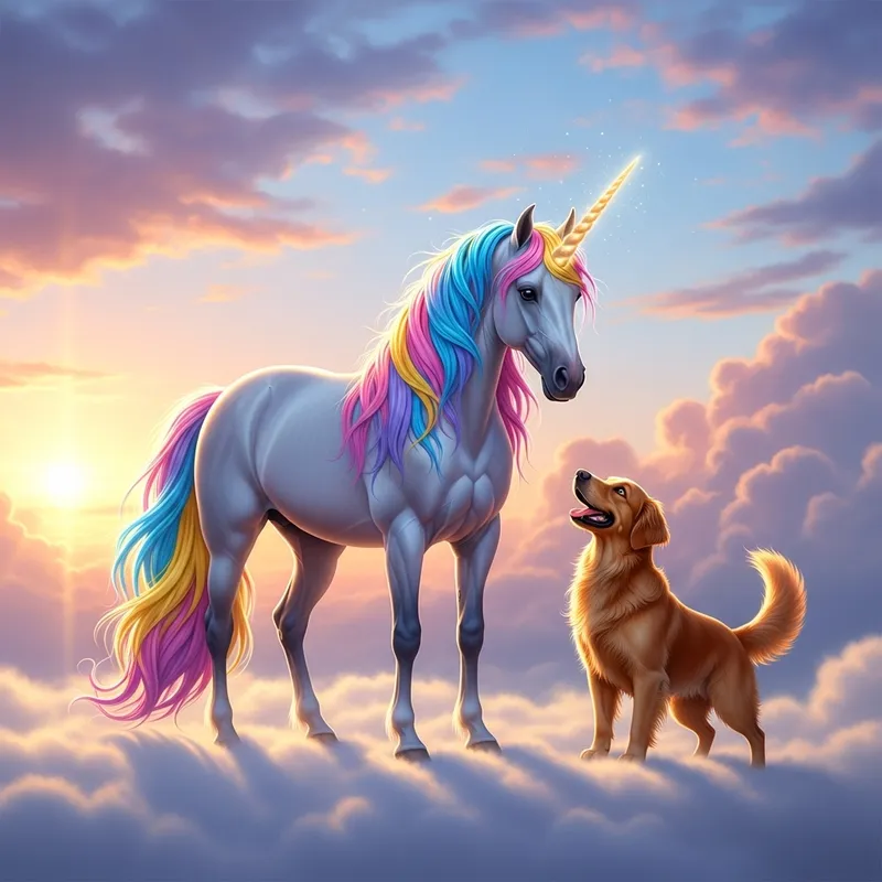 Magical Unicorn and Happy Dog on a Cloud Magical Unicorn and Happy Dog on a Cloud