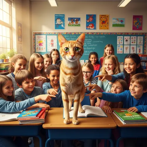 Thin Orange Cat in Classroom | Emotional Scene with Students