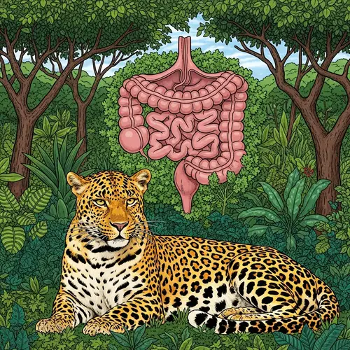 Detailed Leopard and Colon Illustration in African Landscape