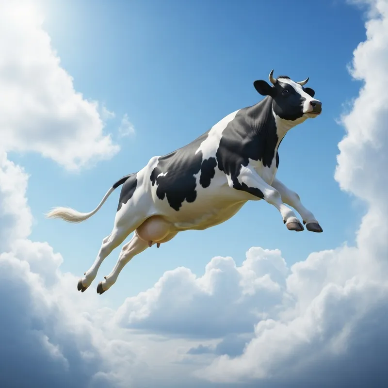 Flying Cow Soaring High - Joyful and Free Sky Art
