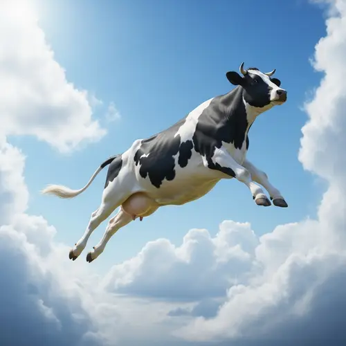 Flying Cow Illustration - Joyful And Free Sky Soaring Artwork