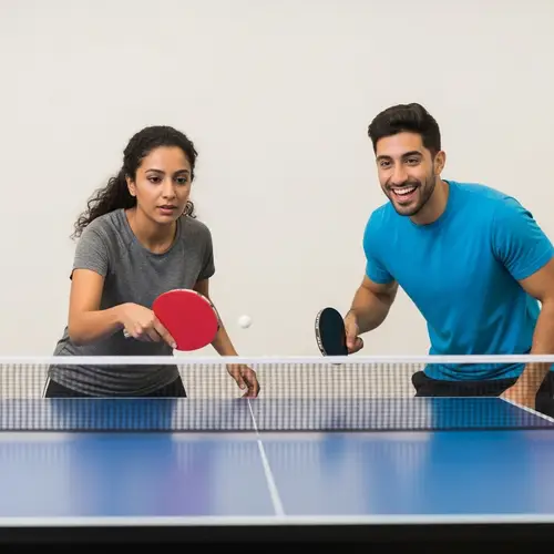 Exciting Ping Pong Match: Determined Woman Vs. Smiling Man