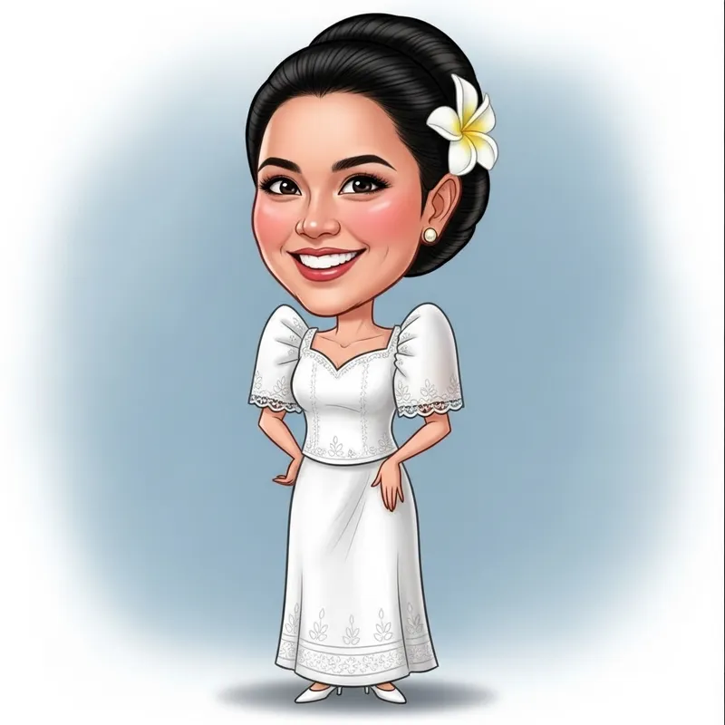 Elegant Filipiniana Dress Caricature of Female Character