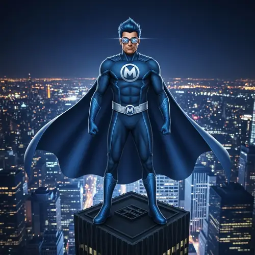 Bartman - Nighttime Superhero on Skyscraper
