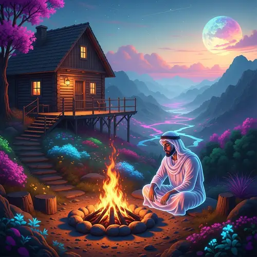 Realistic Cabin Overlooking Otherworldly Landscape | Enchanting Scene