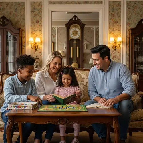 Multicultural Family Enjoying Quality Time in Vintage Living Room
