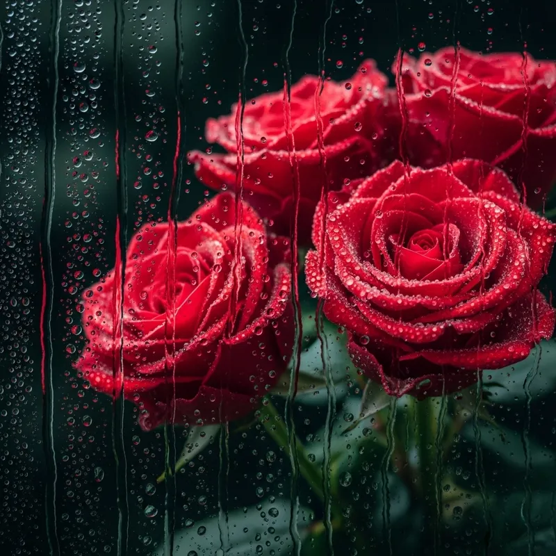 Red Roses with Water Droplets on Dark Background - Stunning Floral Display