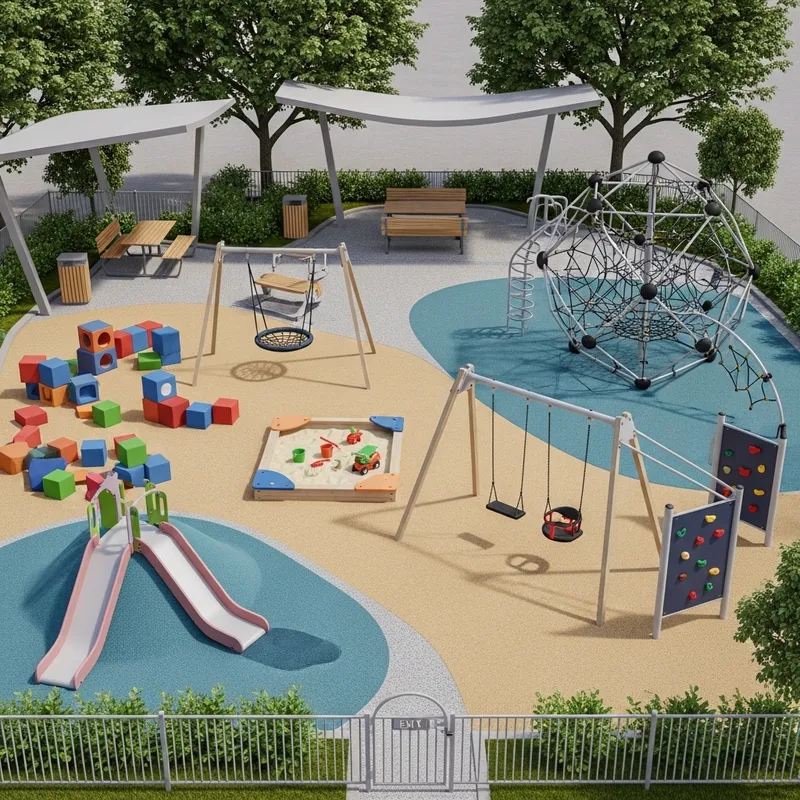 Modern Children's Playground with Three Play Zones