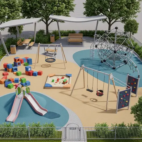 Modern Children's Playground with Three Play Zones