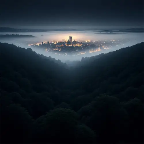 Magical Foggy Night in an Old English Cityscape