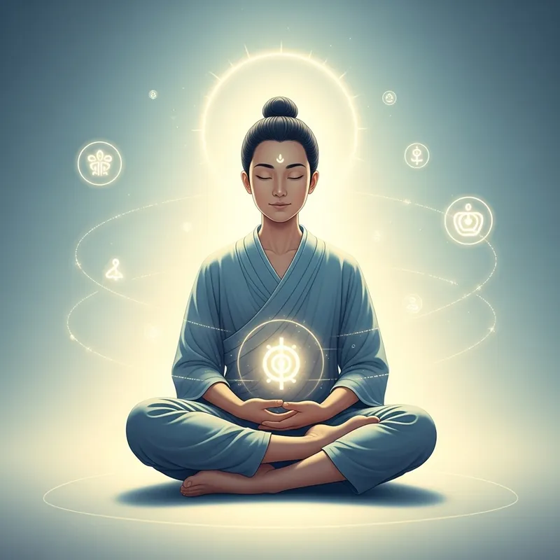 Spiritual Self Drawing with Serene Asian Meditation Illustration