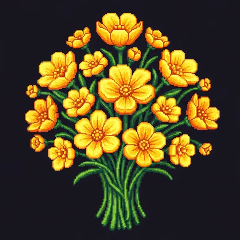 Vivid Yellow Pixel Art Bouquet