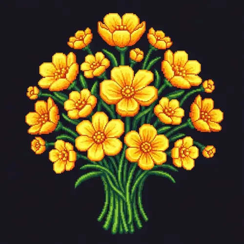 Exquisite Yellow Flower Bouquet in Pixel Art