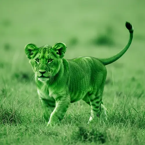 Unique Green Baby Lion: Quaint Wilderness Explorer