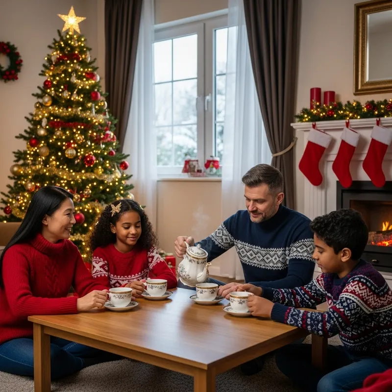 Family Christmas Tea Time in Cozy Atmosphere