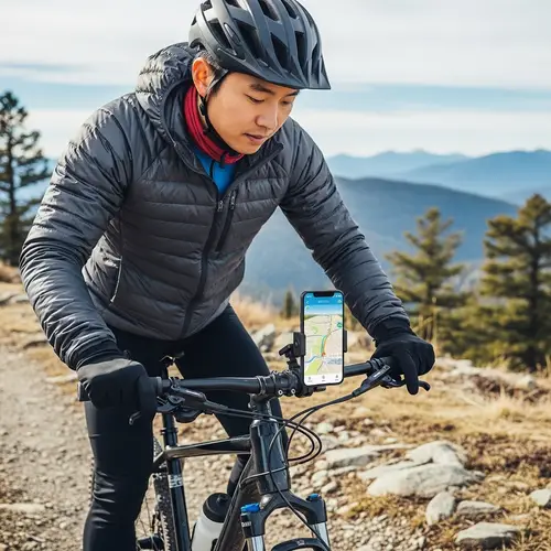 Mountain Bike Rider Using Mobile GPS App for Navigation