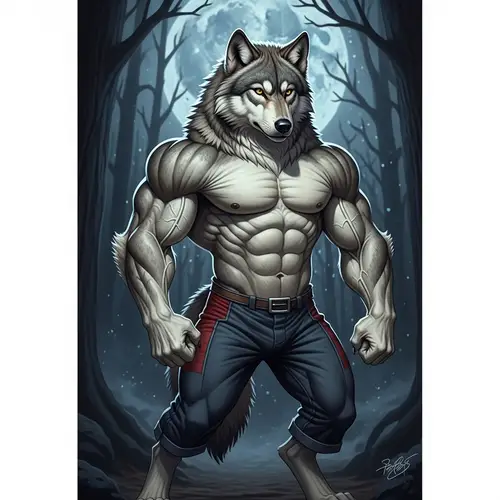Muscular Wolf in Athletic Pose - Strength and Energy Displayed
