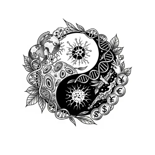 Yin-Yang Tattoo Design with Biology and International Business Elements
