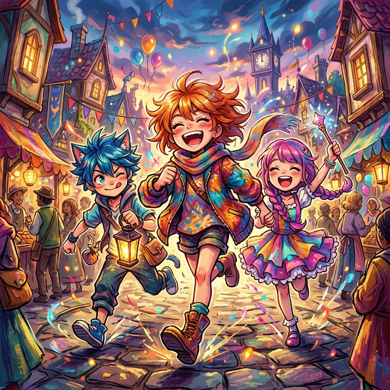 Vibrant Anime-Inspired Digital Art with Playful Expressions