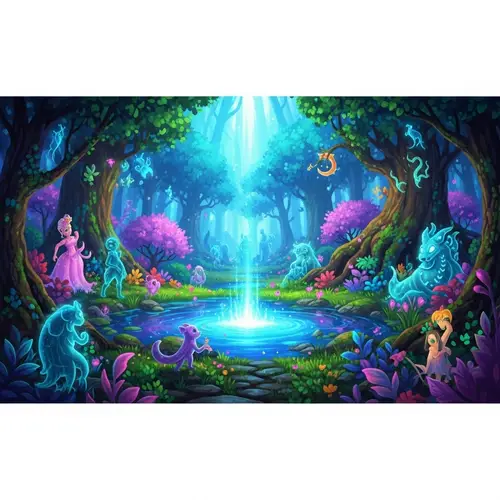 Enchanting Mystical Forest with Glowing Pond | Fantasy Landscape