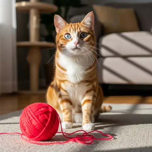 Playful Domestic Short-Haired Cat with Orange & White Stripes
