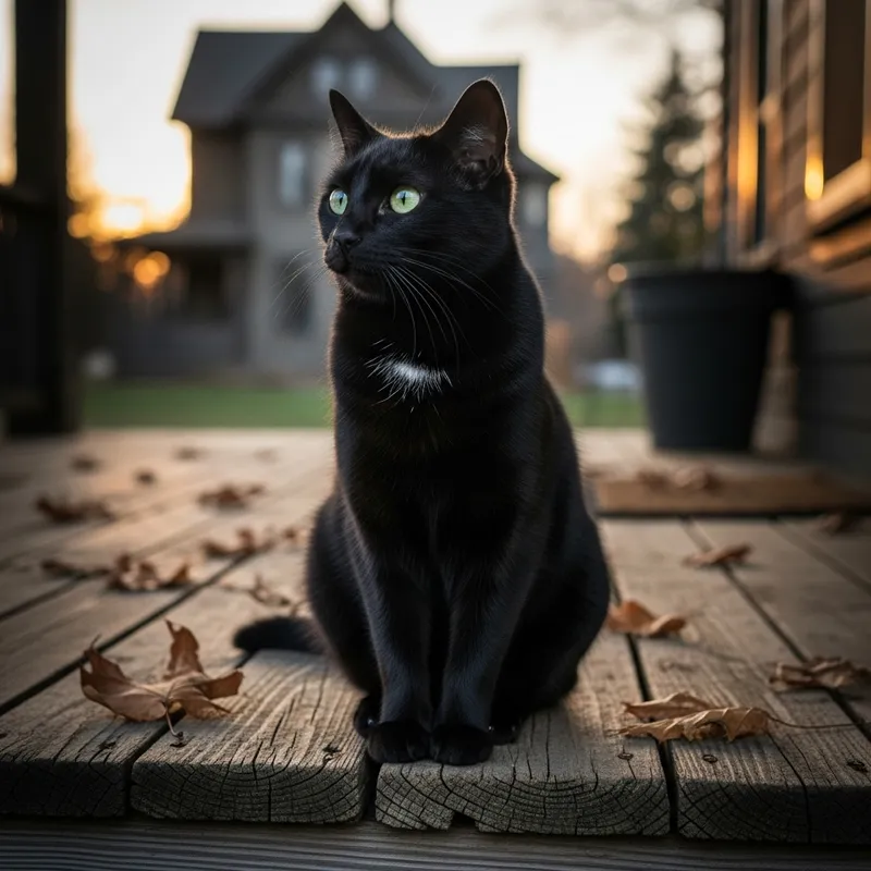 Enchanting Black Cat on a Rustic Porch