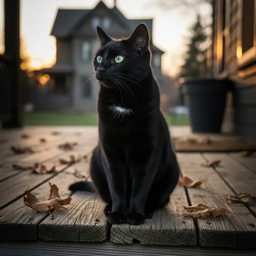 Enchanting Black Cat on a Rustic Porch