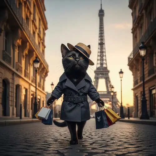Stylish Cat Shopping in Paris | Eiffel Tower Adventure