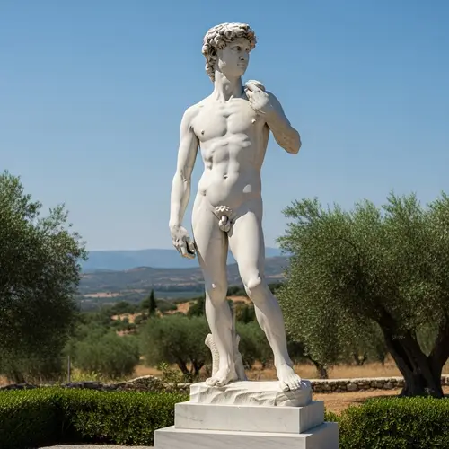Ancient Greek Inspired Sculpture: Youthful Male Figure in Contrapposto Stance