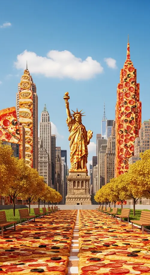 Pizza Cityscape: New York with Statue of Liberty