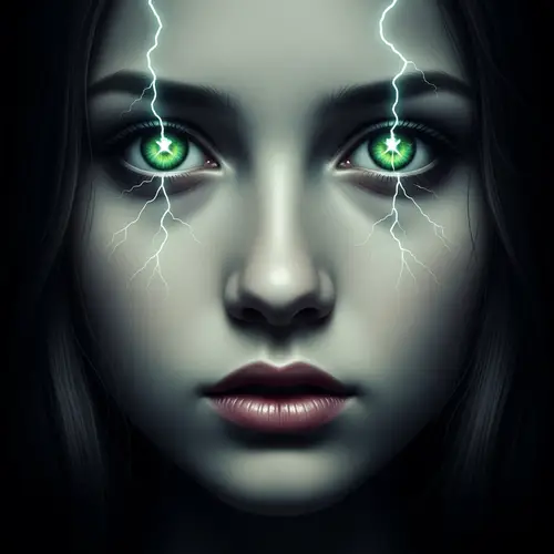 Eerie Ghost Girl with Striking Green Eyes