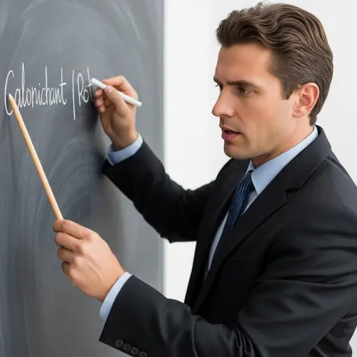 Engaging Caucasian Male Teacher Explains Complex Subject