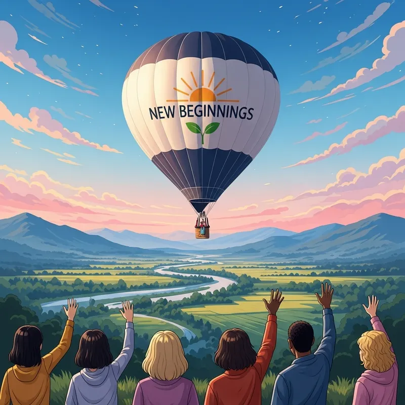 New Beginnings Hot Air Balloon Ascending in Vibrant Sky