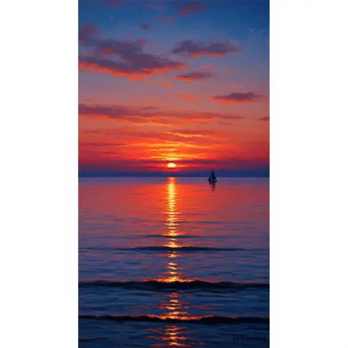 Impressionism Sunset Over Ocean Artwork