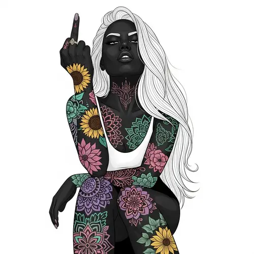 Defiant South Asian Woman | Rebellious Pose with Tattoos