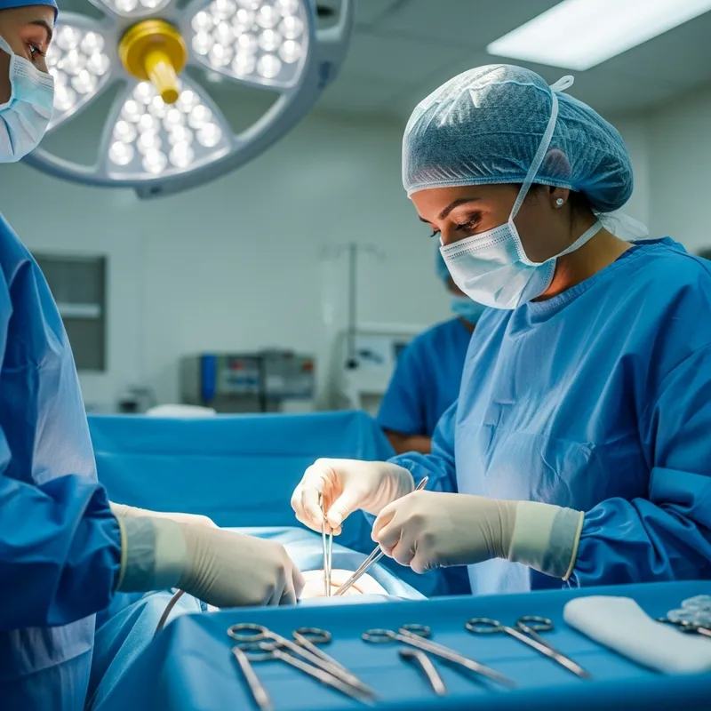 Hardworking Hispanic Female Gynecologist Performing Cesarean Section