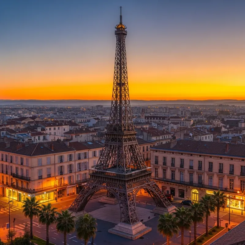 Eiffel Tower at Sunrise in Nimes, France