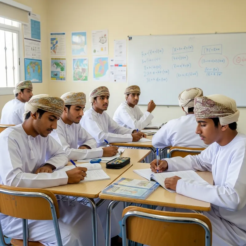 Omani Male High School Students Learning in Class Omani Male High School Students Learning in Class
