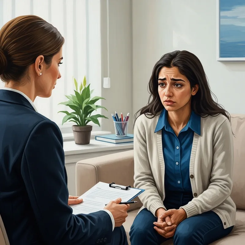 Depressed Tajik Woman in Consultation on Gender-Based Violence