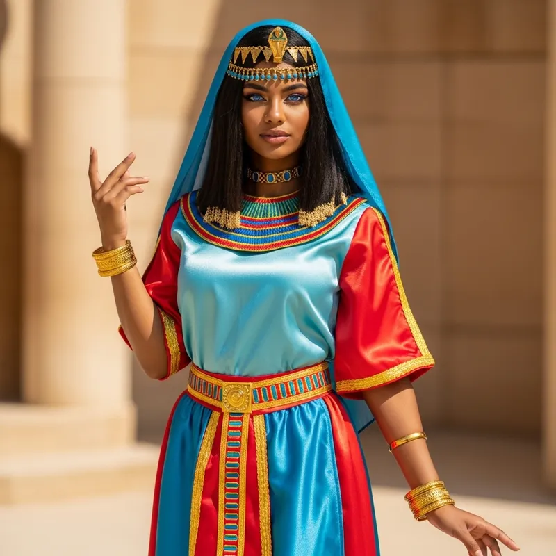 Young Egyptian Maid in Colorful Silk Attire