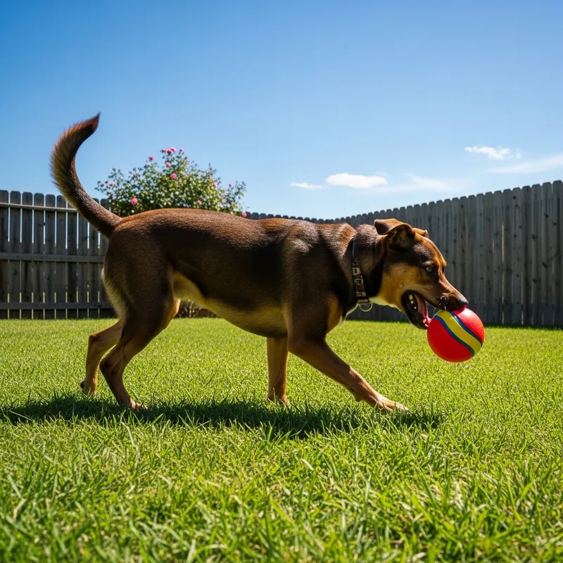 Playful Medium-Sized Dog Enjoying Sunny Day with Colorful Ball