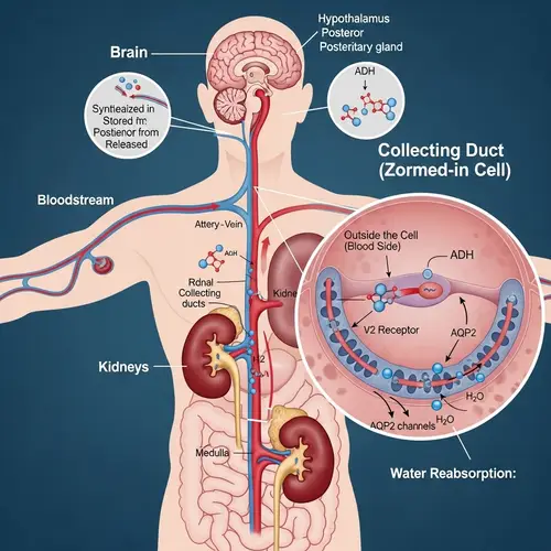 ADH Action in Human Body: Brain, Bloodstream & Kidneys
