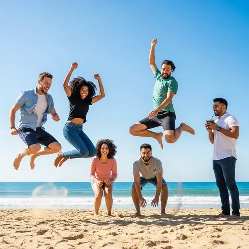 Diverse Group of Friends Having Fun on Sandy Beach