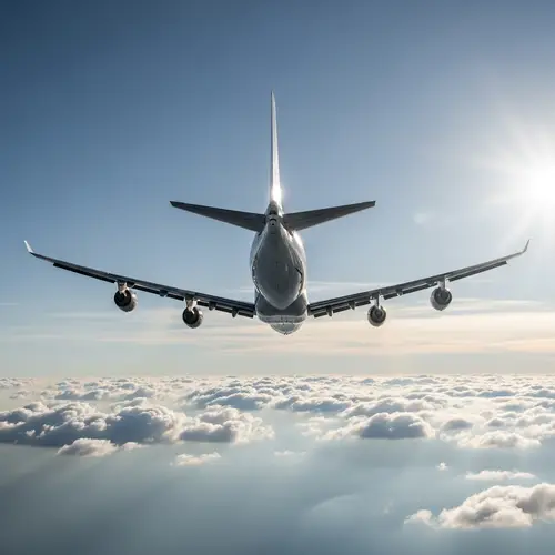 Detailed View of Commercial Airplane in Mid-Flight