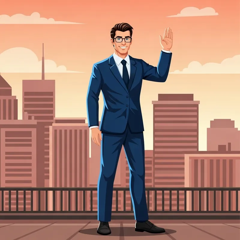 Confident Caucasian Man in Blue Suit with Glasses