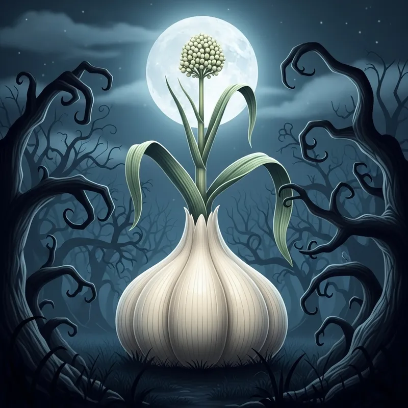 Gigantic Garlic in Horror Forest Scene | Moonlit Mystery