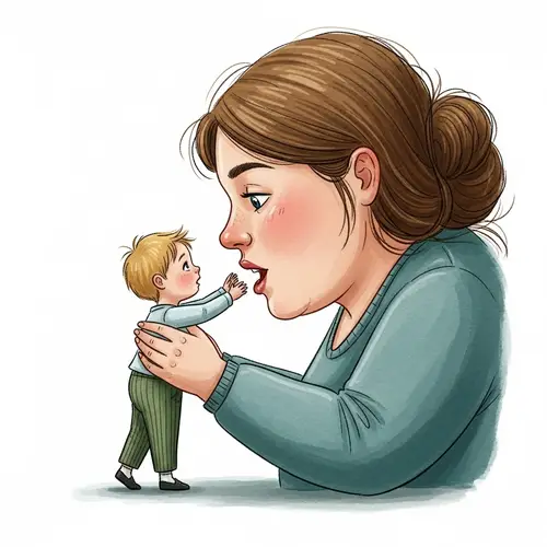 Giant Woman Holding Small Boy - Fairytale Scene