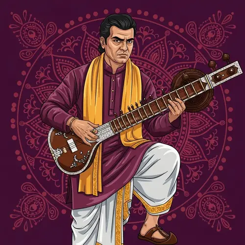 Indian Man Embracing Cultural Heritage with Sitar